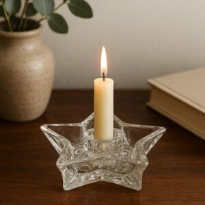 Vintage Hazel‎ Atlas Clear Glass Star Shaped Candle Holder 4 1/2"